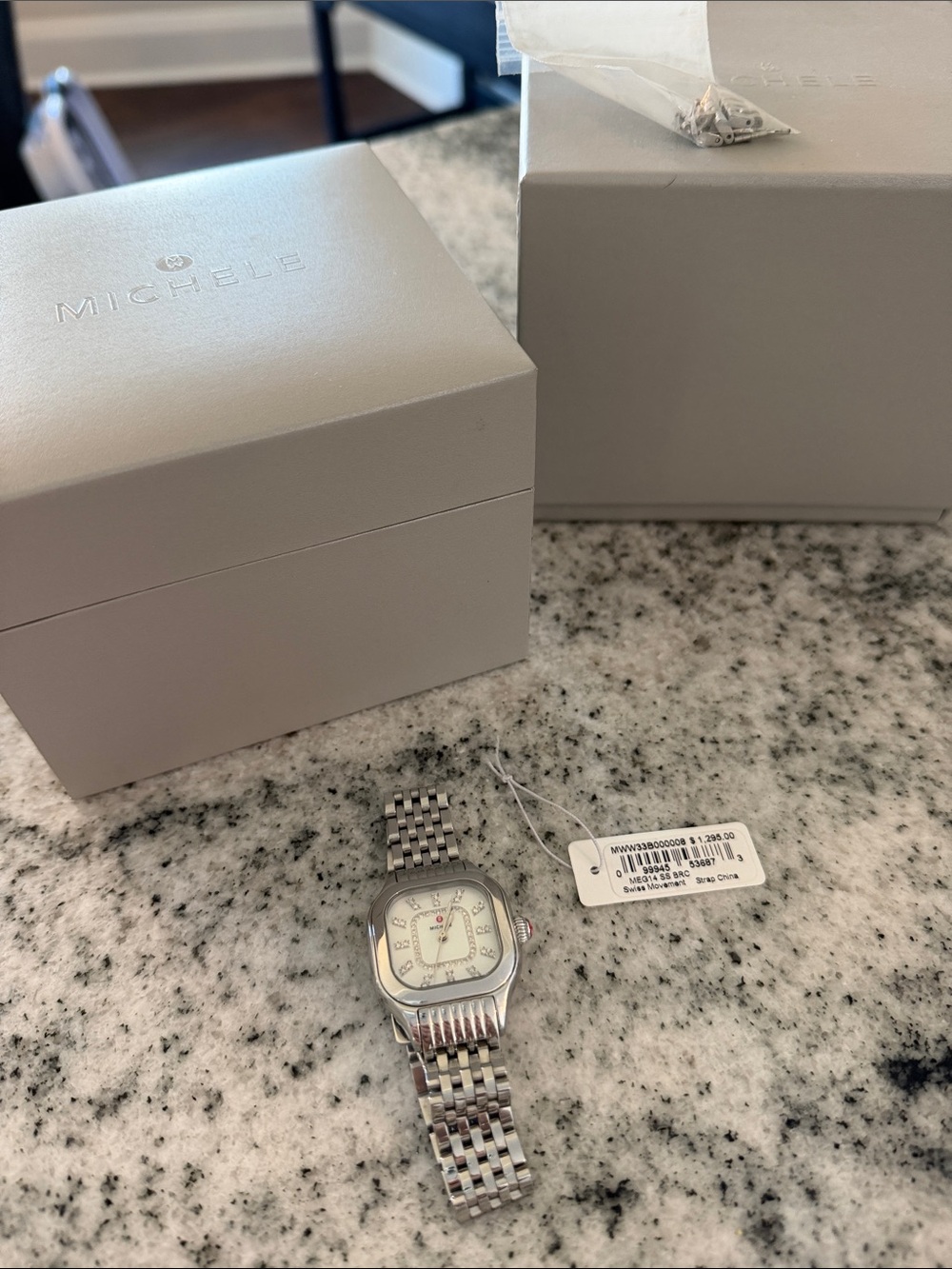 Michele Women’s Silver Stainless Steel Bracelet Watch with White Dial